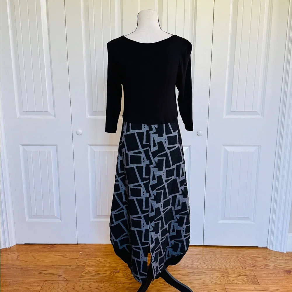 NWT KOZAN Artsy Black & Gray Geometric Print Dress Avant Garde Style Women XS - Picture 5 of 13